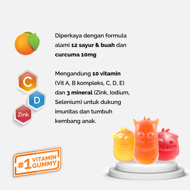 Product image Youvit - Youvit Multivitamin Anak dengan Vit C D Zink Sayur Buah Curcuma untuk Tumbuh Kembang Anak 7 Hari -