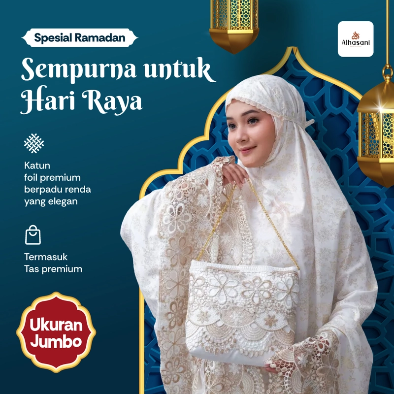 Product image Alhasani Official Store - Mukena Dewasa 2in1 Renda Mewah Katun Foil Premium Nyaman Cantik-FOIL 2IN1 All Size 2in1 Melati New
