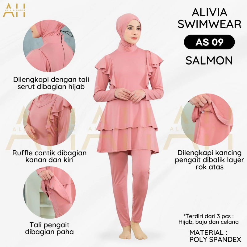 Product image Alivia House - ALIVIA SWIMWEAR AS09 Baju Renang Muslimah Dewasa Swimwear Muslimah Baju Renang S Salmon