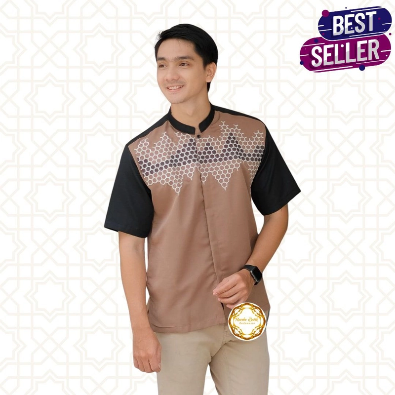 Product image Batik Baju Koko TERLARIS Koko Bordir Hexagon Bordir Benang Premium Halus dan Tebal XL D