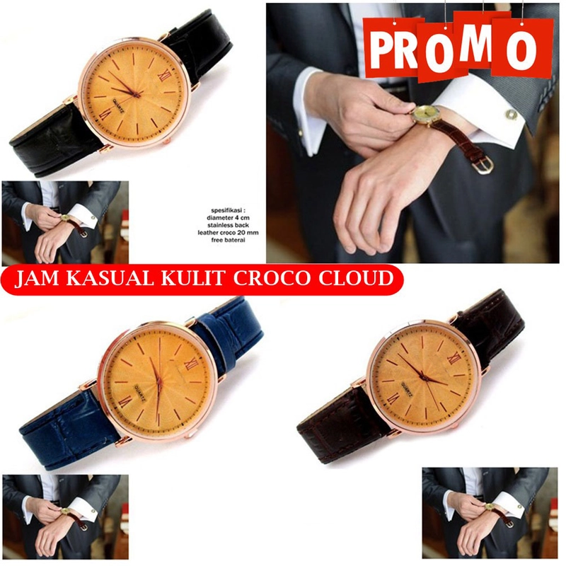 Product image Lanc Fashion - Man watch Jam Cloud Round Kasual Leather Croco WARNA BLACK