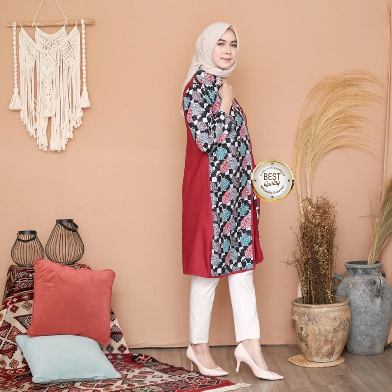 Product image Kois Batik - Baju Atasan wanita model baru tunik bagus Batik kombinasi Xl Maron