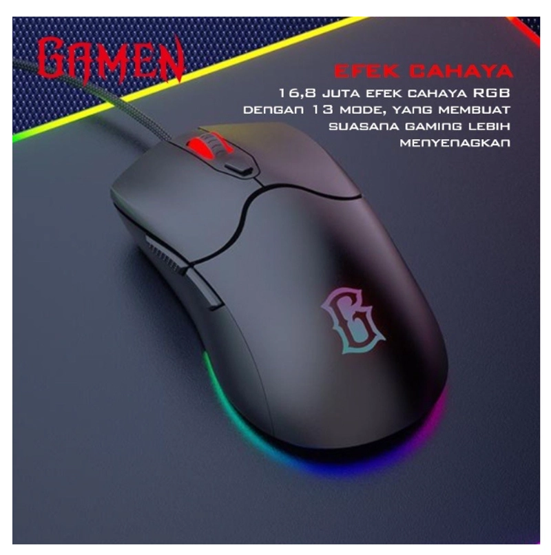 Product image UTAMAMEGA - Mouse Gaming Macro Wired Kabel GM200 RGB 7200 DPI High Res Ori type GM200