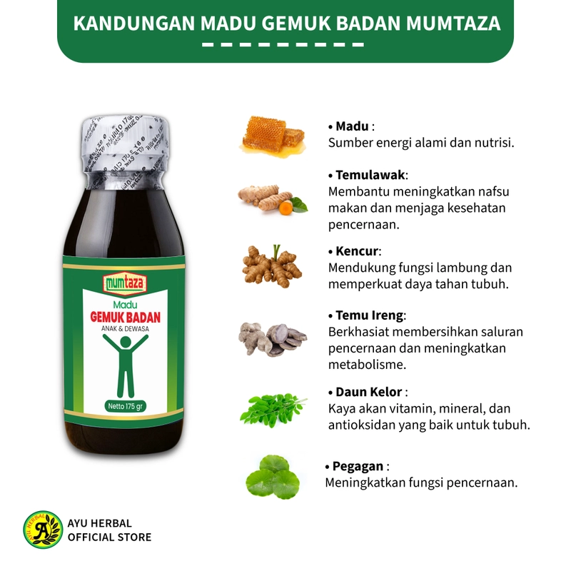 Product image Madu Gemuk Badan Anak & Dewasa Mumtaza - Herbal Nafsu Makan / Membantu Menambah Berat Badan 175 gram