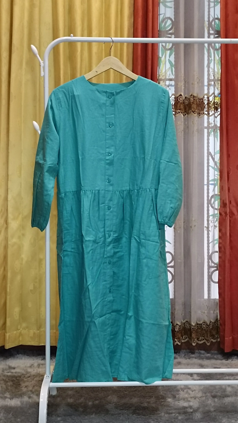 Product image TUNIK LINEN WANITA DEWASA POLOS SAKU LD 110 MINT