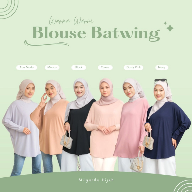 Product image Milyarda Hijab - Blouse Batwing Baju Atasan Wanita Fashion Outfit Perempuan Blus Kalong Kelelawar Allsize Dongker