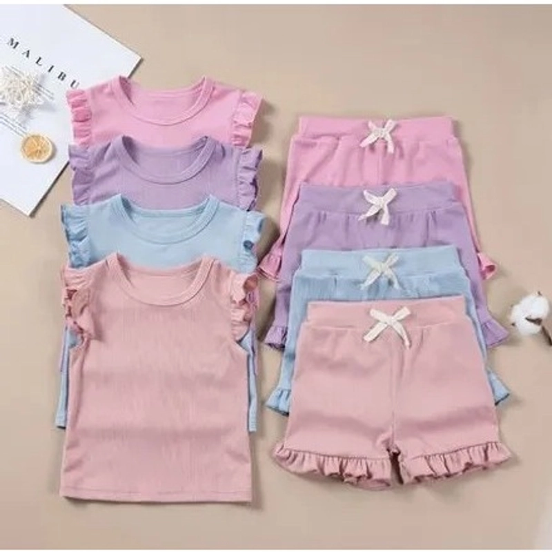 Product image Badia Kids Fashion - Setelan Anak Melin Wanita Kaos dan Celana Pendek Anak Wanita No1 (0-6 Bulan) Dusty