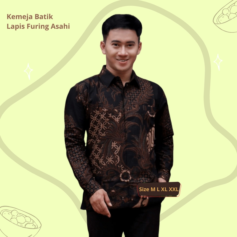 Product image Rambe Batik Indonesia - Batik Kemeja Berlapis Furing KBF06 Kemeja Batik Lengan Panjang Bahan Katun ORI Berlapis Furing Asah Size M Motif A