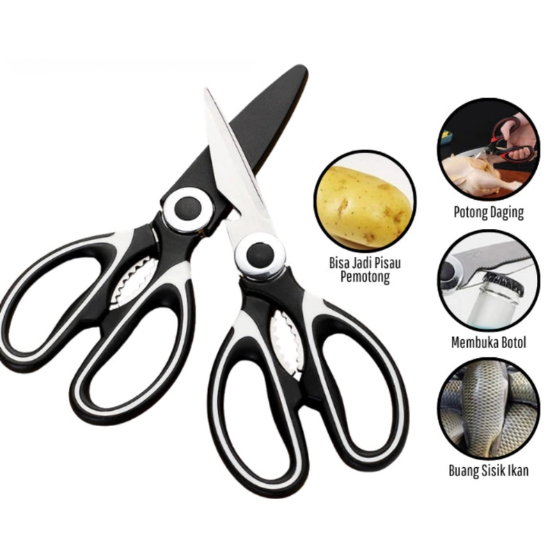 Product image KAMJE Gunting Dapur Serbaguna Multifungsi Potong Daging Tulang Buka Botol Stainless Steel KMJ009 KMJ009 HITAM