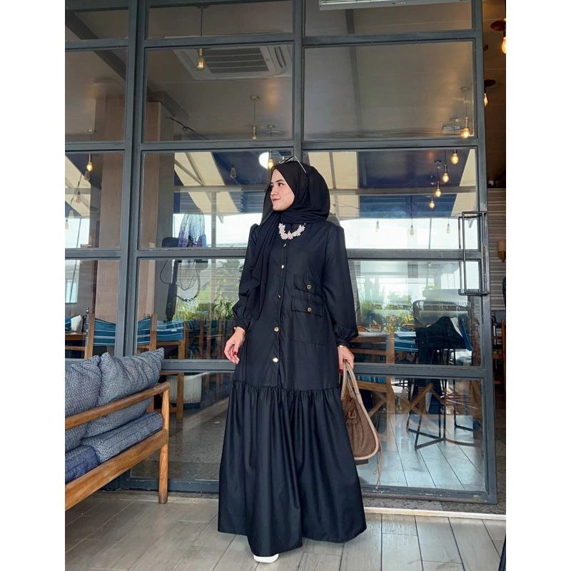 Product image Khisna collection - New gamis drees Arafa model baru cocok buat segala acara ada saku depan Allsize Hitam