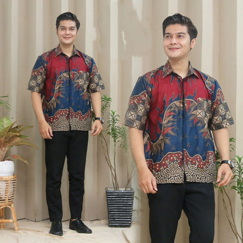 Product image Ks muslim fashion - Atasan Batik wanita dan pria blous dan hem couple terbaru motif bara api M Hem bara api merah