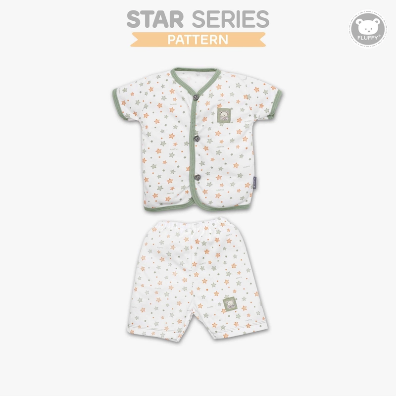 Product image FLUFFY - FLUFFY - FLUFFY Setelan Baju Pendek Pendek STAR (Isi 3Psng) SBD3S SRH SML S (3-6BLN) 5-7KG SBD3S-SRH-S
