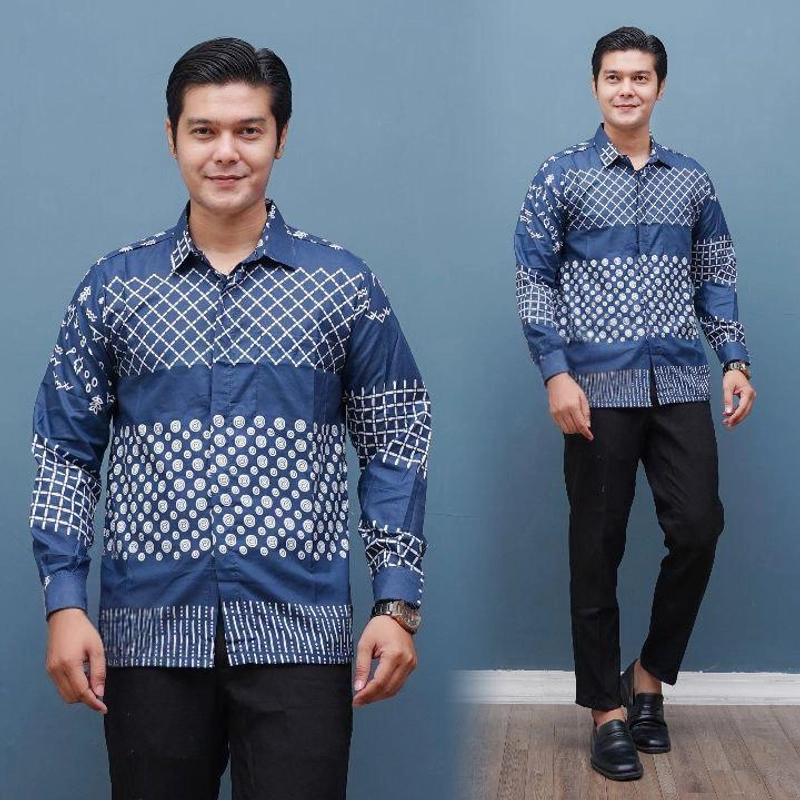 Product image Kois Batik - Batik coupel gamis dan kemeja modern standar jumbo motif jaring navy M Kemeja jaring navy