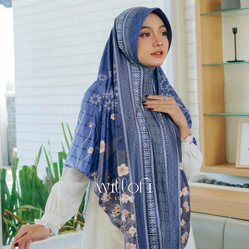 Product image Sakura Baru - [New Launching] Sarura Baru X Willofi - Hijab Bergo Instan Daily Motif Sakura Pad Jumbo Dewasa Syar Jumbo Navy