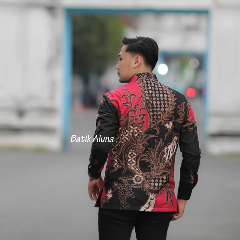 Product image Batik aluna - Kemeja batik pria modern lengan panjang furing free masker batik kerja kantor batik075 S BATIK