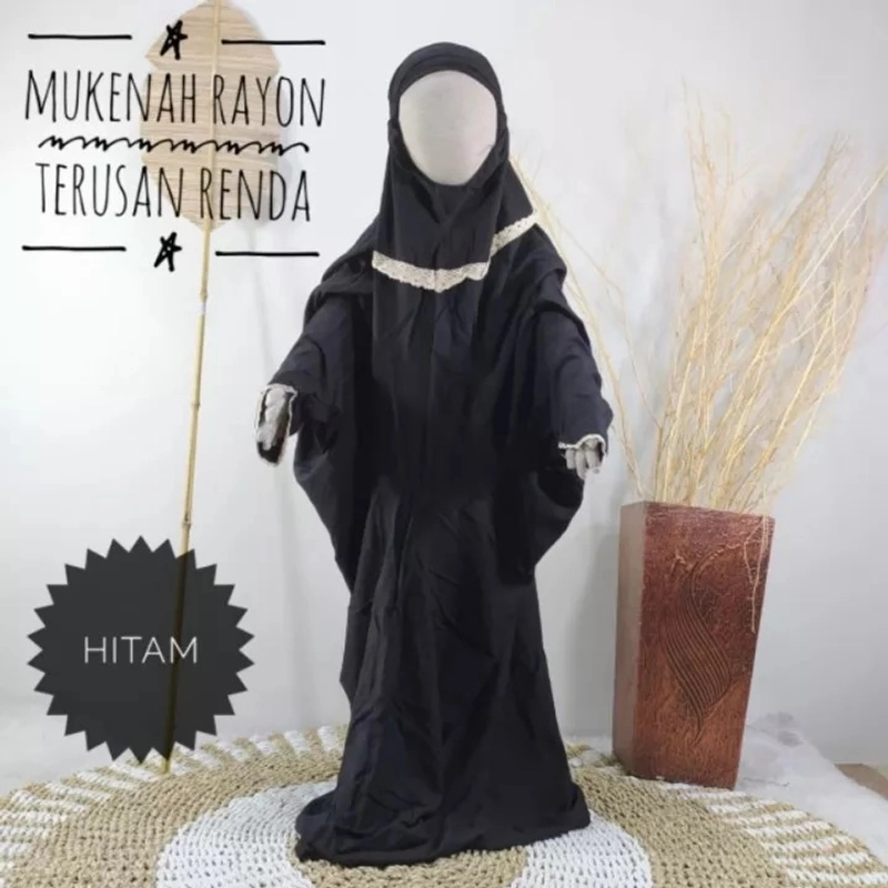Product image Mukena Koe - Mukena Koe - Mukenakoe konfeksi - Mukena anak terusan renda S Hitam