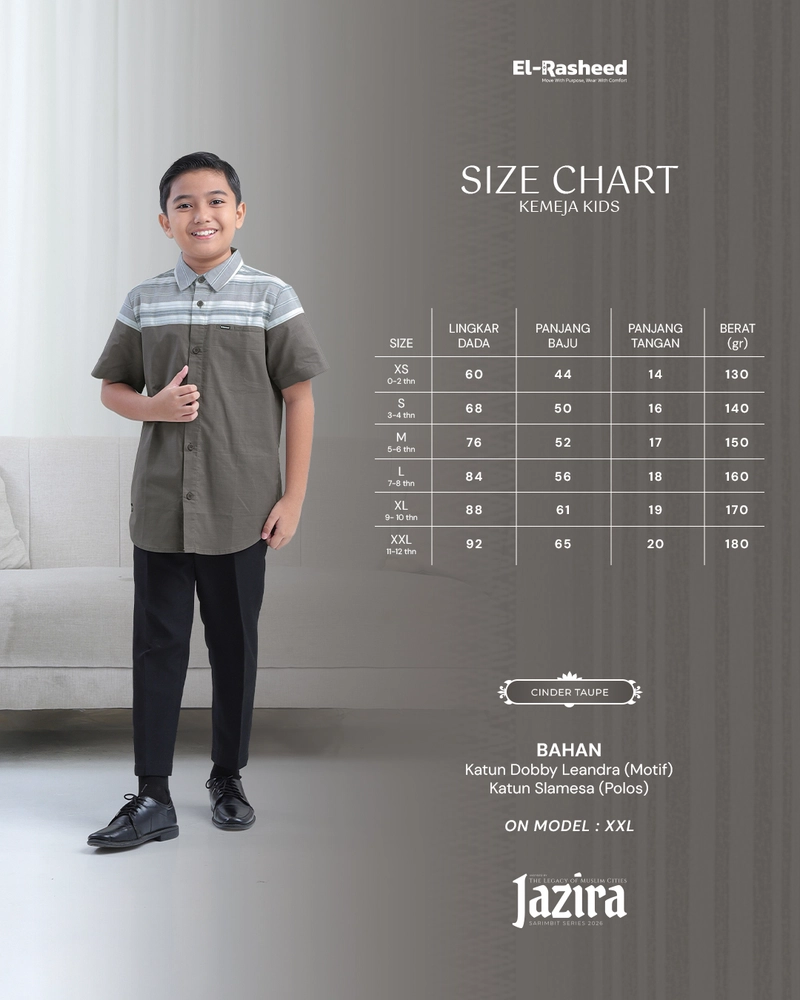 Product image Yasmeera Official - SARIMBIT 2026 JAZIRA SERIES WARNA CINDER TAUPE XS KEMEJA ANAK