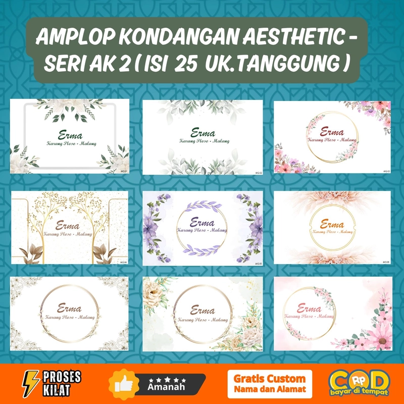 Product image FEID Store - Amplop Kondangan Aesthetic Murah Gratis Custom Nama&Alamat Seri AK1 isi 25 Ukuran Tanggung Tebal Isi 25 Pcs AK02-01