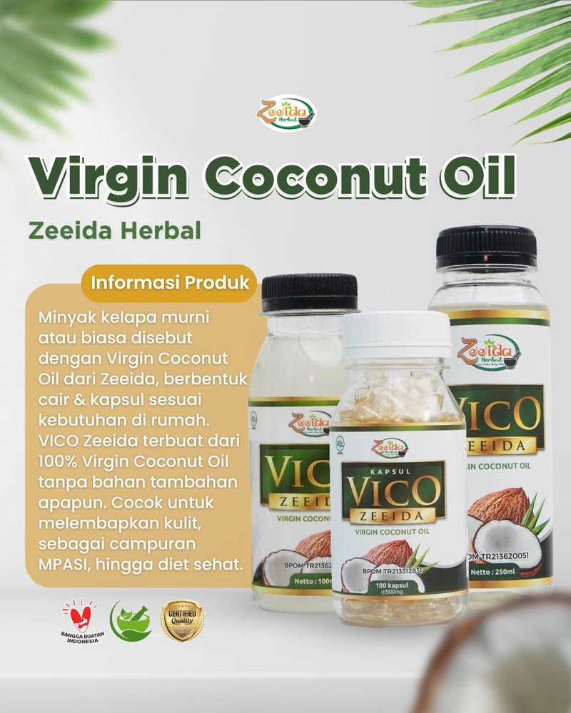 Product image Zeeida Herbal - Vico Extra Virgin Coconut Oil Murni 100 Persen Minyak Kelapa Organik Premium Quality Kapsul Kapsul Vico