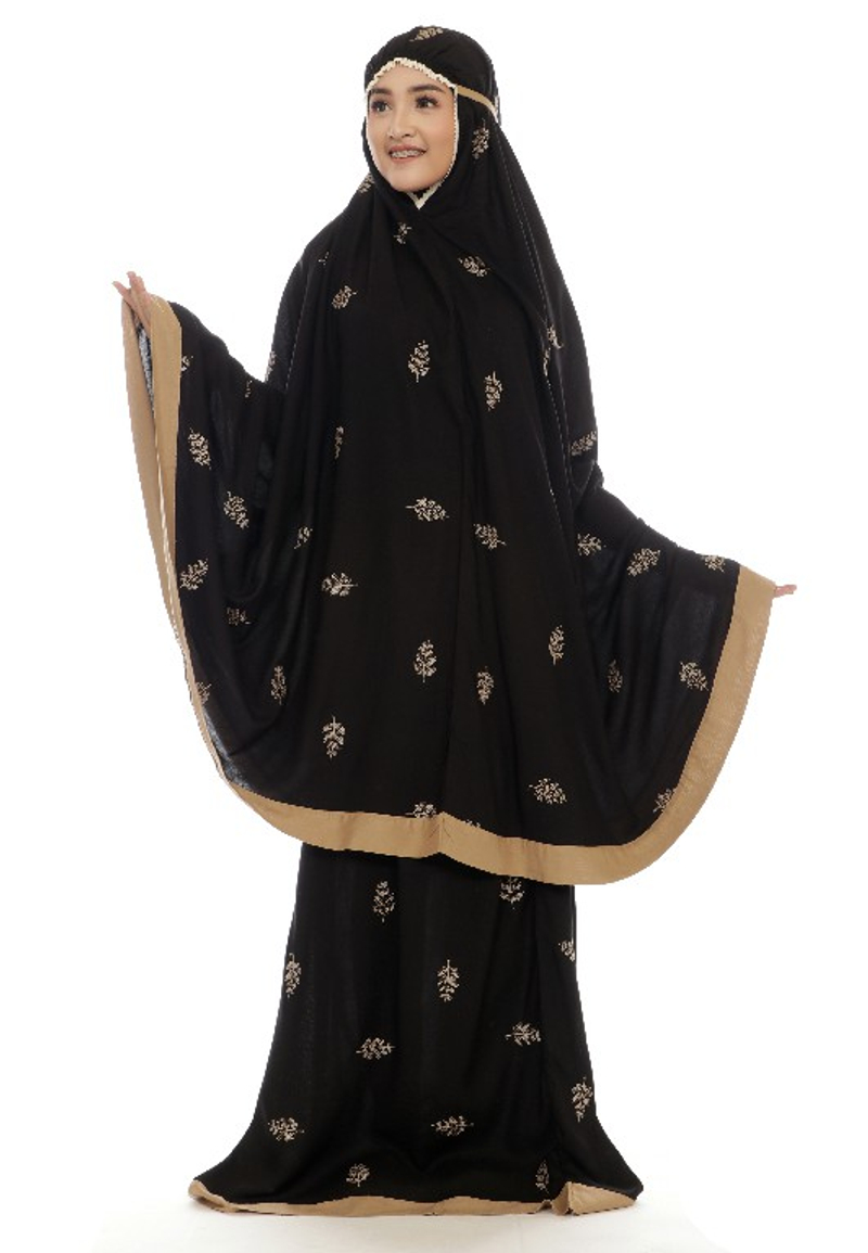 Product image Azziyad Mukena - Mukena Dewasa Katun Rayon Premium full bordir Motif Bunga Tropical jumbo ALLSIZE HITAM