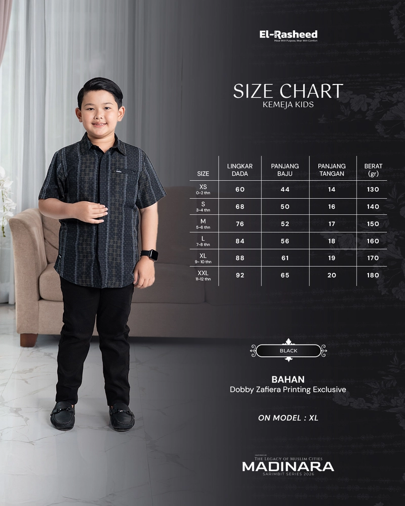 Product image Yasmeera Official - SARIMBIT 2026 MADINARA SERIES WARNA BLACK XS KMJ ANAK L. PENDEK