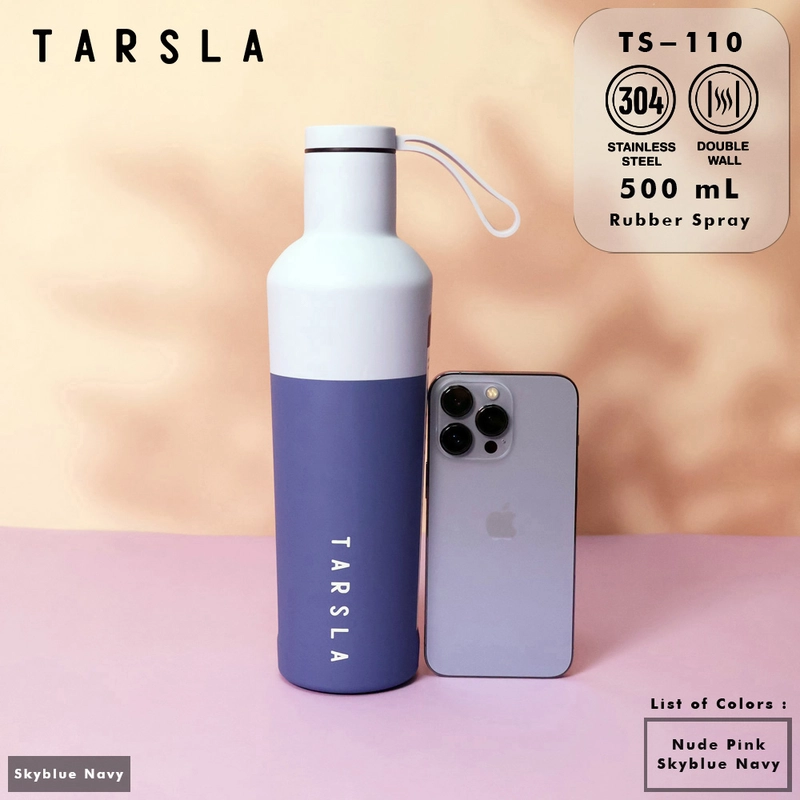 Product image Tarsla Botol Minum Thermos TS-110 Tumbler 500 ML Rubber Stainless Steel Hot & Cold Anti Tumpah 500 2 TONE SKY BLUE