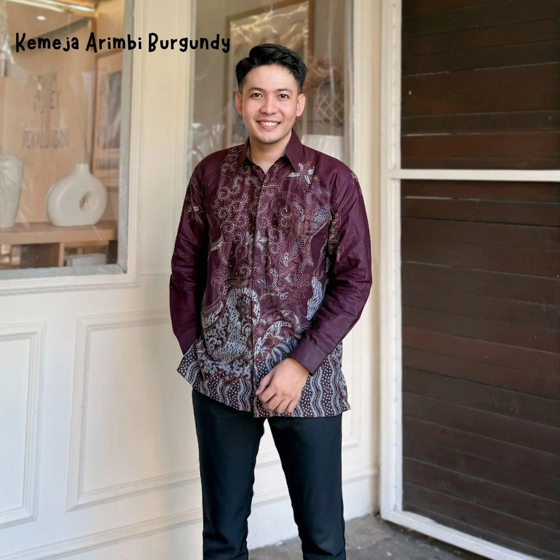 Product image Kois Batik - Batik coupel tunik kemeja bisa dipisah terbaru motif arimbi burgundy M Kemeja arimbi burgun
