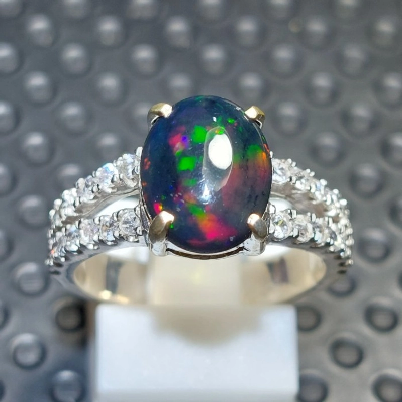 Product image CENTRAL GROSIR GEMSTONE - Cincin Batu Permata Wanita Natural Black Opal Kalimaya Asli Ring Women 5 Multi Colour