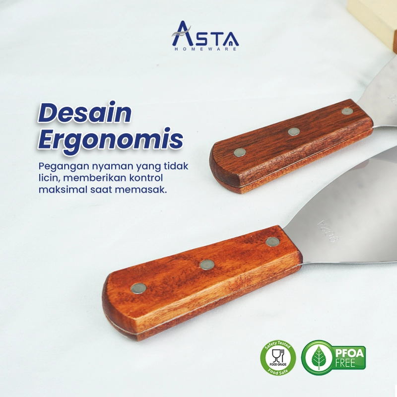 Product image Asta Spatula Kape Martabak Roti Pizza Stainless Asta Gagang Kayu Lebar 10 dan 12 cm Size Medium