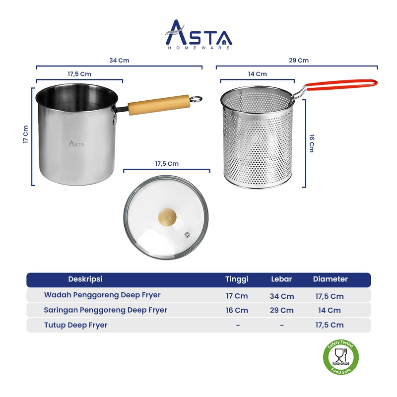 Product image Asta Homeware Official - Asta Panci Deep Fryer Stainless Steel Multi Fungsi Serbaguna 3 in 1 Tebal Food Grade Anti Karat Size 17 cm