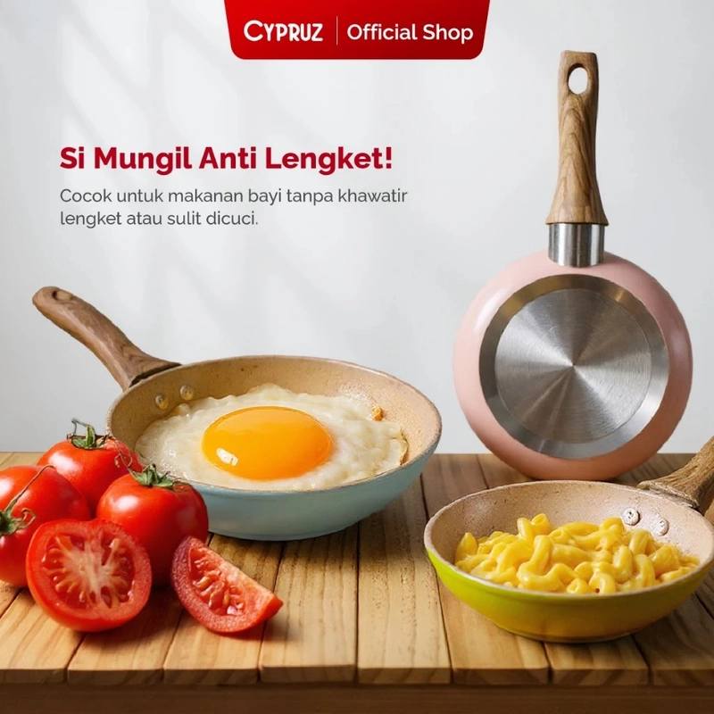 Product image Cypruz Official - Cypruz Pastel Series Wood Handle Fry Pan Spiral Bottom PINK 14cm FP-0691 XL PINK