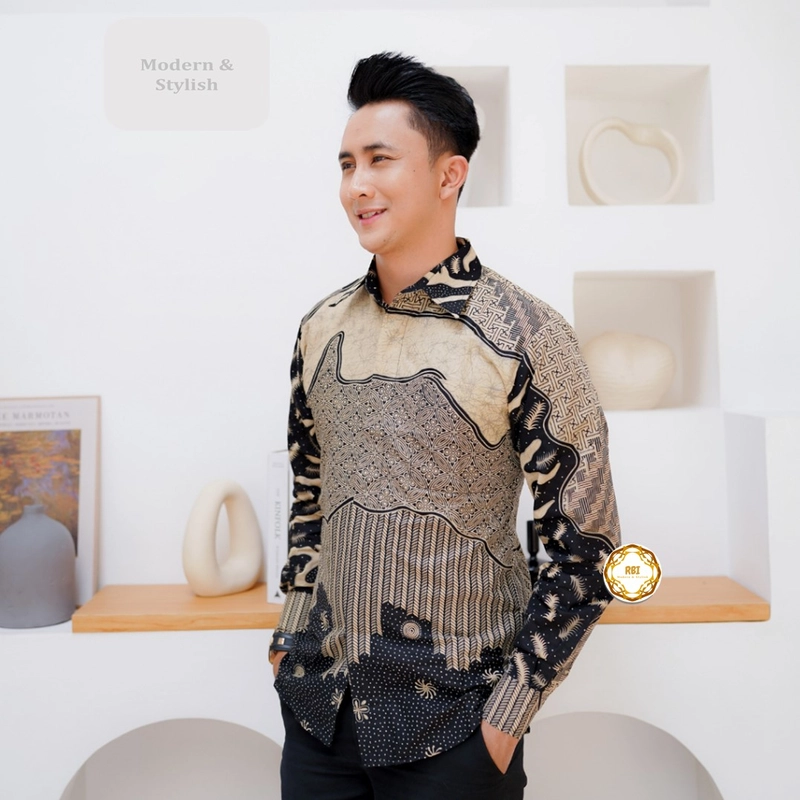 Product image Rambe Batik Indonesia - Tunik Batik Luna Couple Black Kemeja Panjang Kantor Kondangan BLACK KEMEJA SAJA M