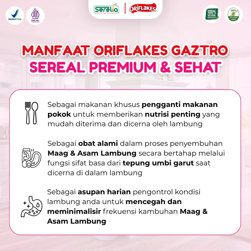 Product image Oriflakes - Gaztro Sereal Umbi Garut Sachet 150gr Aneka Rasa BPOM Halal Asam Lambung Gerd 150 gram Jahe