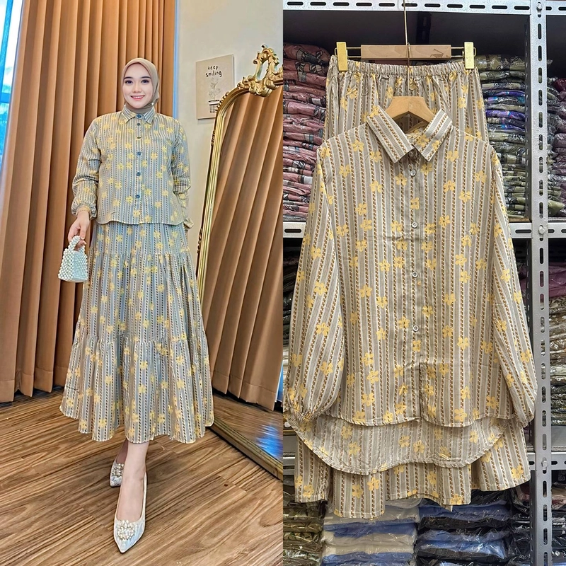 Product image Khisna collection - Nancy set rok no hijab Allsize Cream