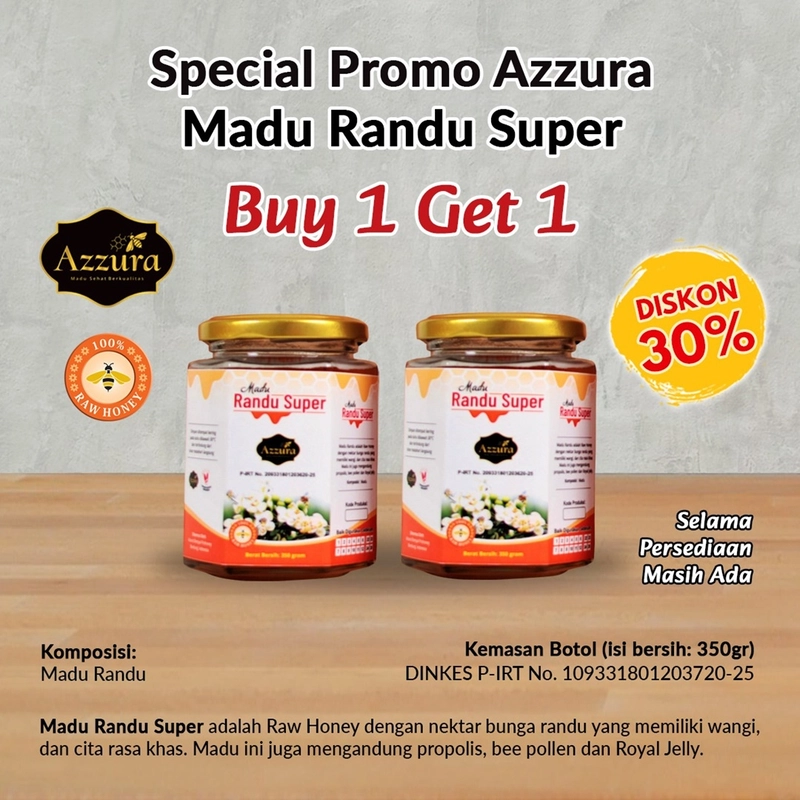 Product image Madu Azzura - Madu Randu Super 350gr (Buy 1 Get 1) 350gr / pcs Madu