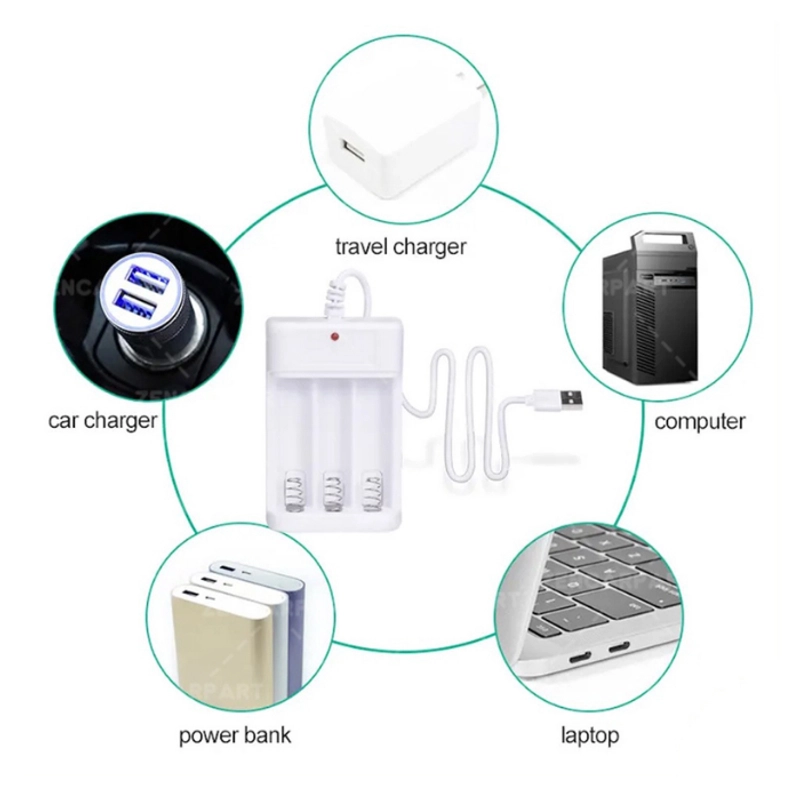 Product image KAHASIL - Desktop Charger Baterai Isi Ulang 3 Slot A2 A3 Rechargeable Kabel USB Casan Adaptor KMJ153 RANDOM