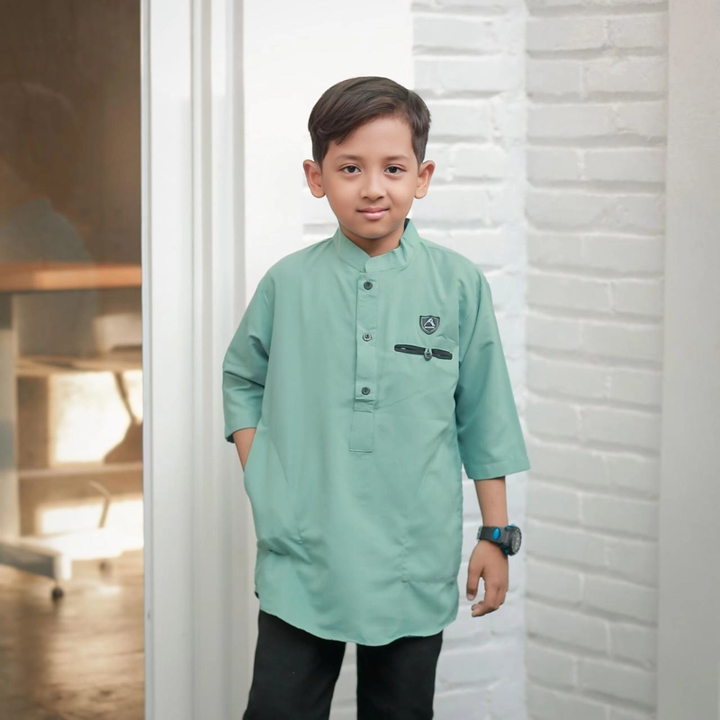 Product image Kois Batik - Baju koko ayah dan anak coupel boleh dipisah lengan 3 per 4 motif hamet sage M anak hamet sage