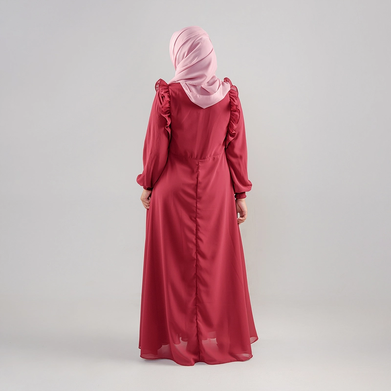 Product image MOSCOU - Baju Busana Dress Gamis Wanita Muslim Muslimah Syari Syar'I Remaja Ibu Busui Simple Simpel Elegan Casual Pesta Kondangan Lebaran Terbaru Kekinian Ceruty Ceruti Babydoll Premium Full Furing Hyget Adem Lembut Merah Maroon Marun Polos M Maroon