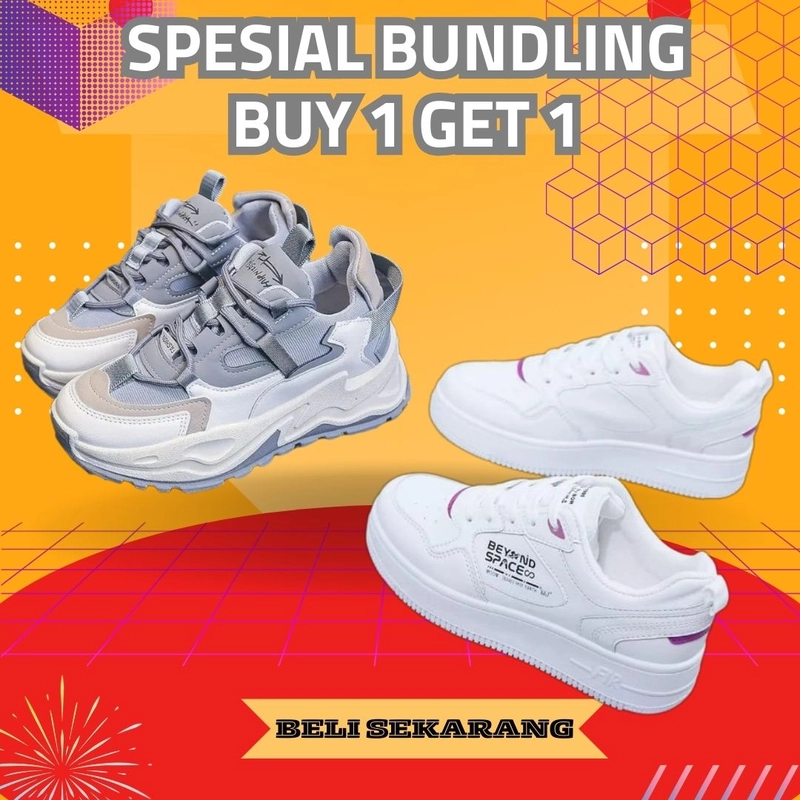 Product image LUXIA - Paket Bundling Buy 1 get 1 Sepatu Kets Sneakers Wanita JN-05 & BSE-01 41 GREY & PUTIH