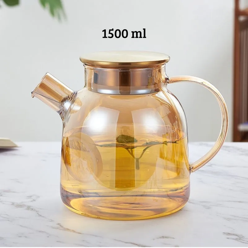 Product image RUMAH RAYA - (PO) Teko Kaca Teh Kopi Pitcher Glass - TK13 1000 ml Golden