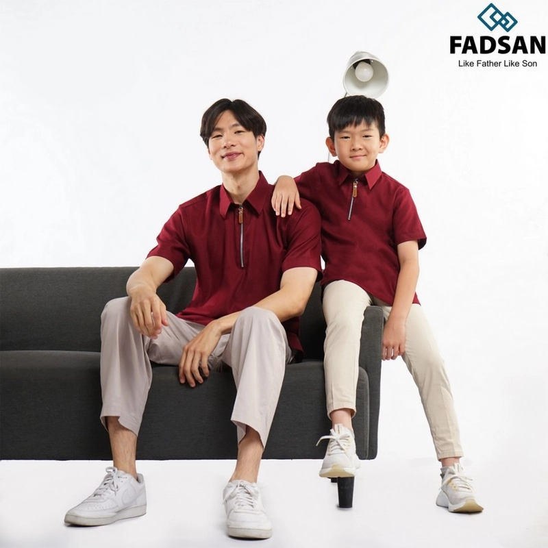 Product image FADSAN - Baju Couple Ayah dan Anak Gaya Casual Polos Warna Maroon - Khan Series SIZE ANAK XS KHAN MAROON