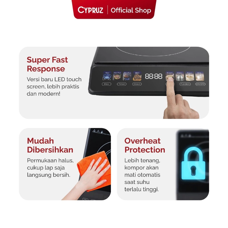 Product image Cypruz Official - Cypruz Kompor Listrik Induksi Digital Low Watt Portable Induction Overheat Protection KL-0075 XL HITAM