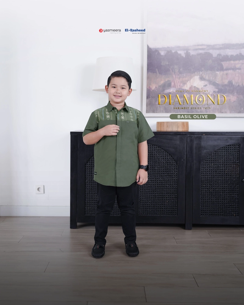 Product image Yasmeera Official - SARIMBIT 2025 DIAMOND SERIES - BASIL OLIVE M KEMEJA ANAK SS