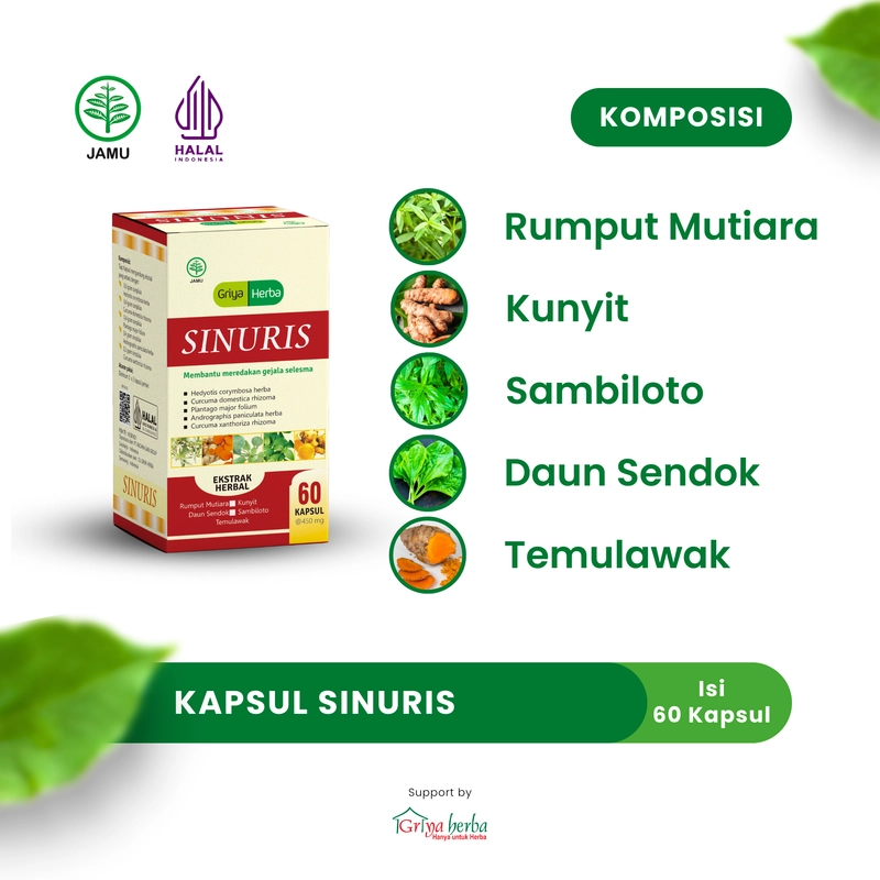 Product image Griya Herba - Sinuris Obat Herbal Membantu Mengobati Sinusitis Selesma 60 Kapsul BPOM 110 gram Original