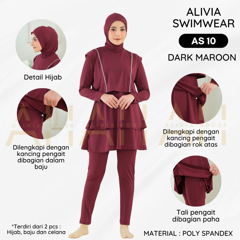 Product image Alivia House - ALIVIA SWIMWEAR 10 Baju Renang Muslimah Baju renang wanita Pakaian Renang Wanita S Dark Maroon