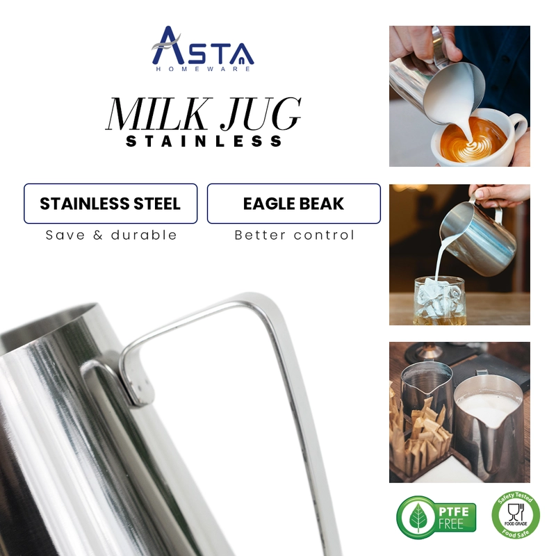 Product image Asta Gelas Milk Jug Stainless Steel Barista Latte Art Tebal Professional Series Size 350 ml