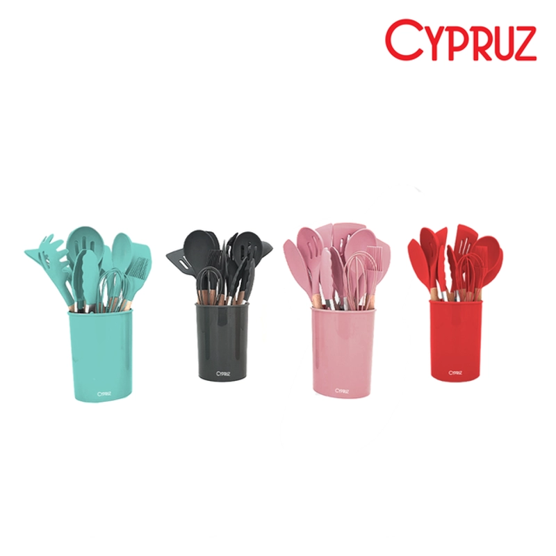Product image Cypruz Utensil Gg  Kayu Kepala Silicone Set 12pcs ABU2 AM0929AU Grey