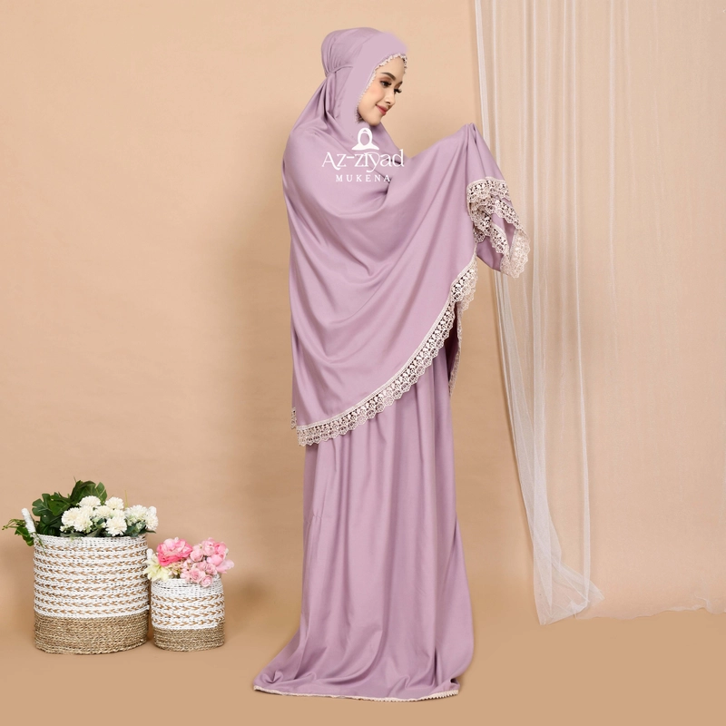 Product image Azziyad Mukena - Mukena Dewasa polos Katun Mikro Premium renda gyper all size LAVENDER