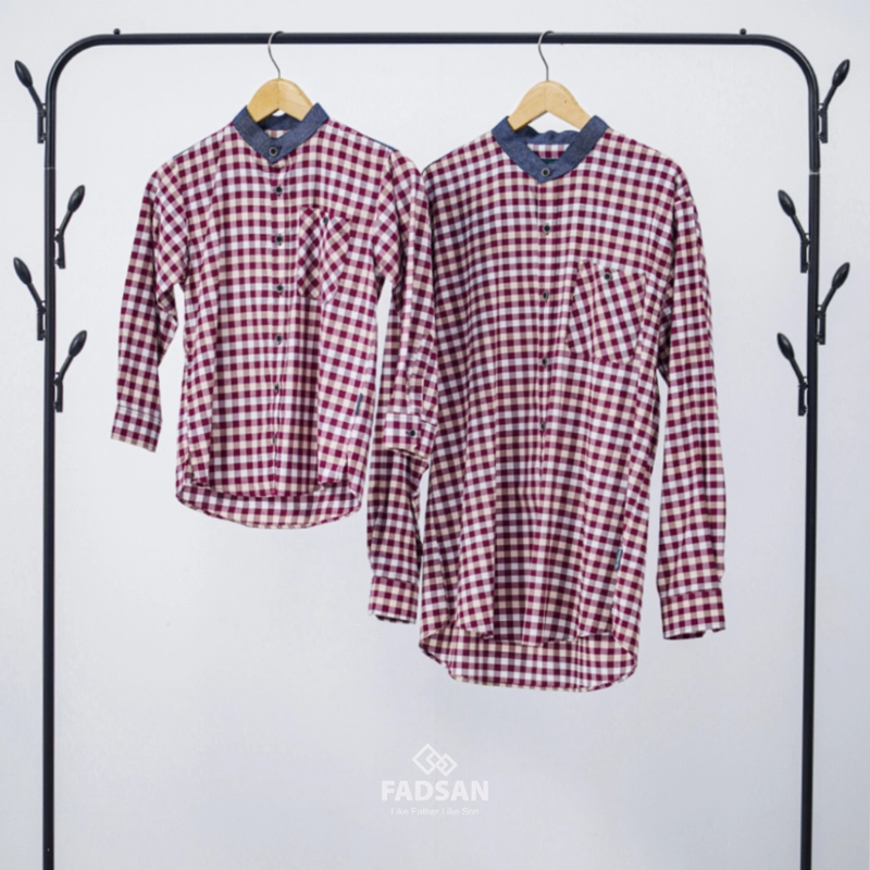Product image FADSAN - Kemeja Gaya Retro Lengan Panjang Kotak-Kotak Maroon Ayah dan Anak - Retro Series SIZE ANAK XS RETRO MAROON