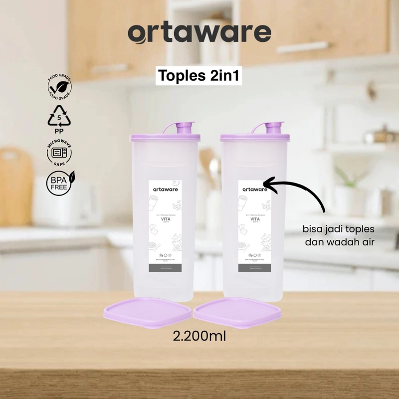 Product image ORTAWARE - Ortaware Toples 2in1 Bisa Jadi Botol Minuman di Kulkas 2200mL bundling isi 2 pcs Bundling își 2 Purple